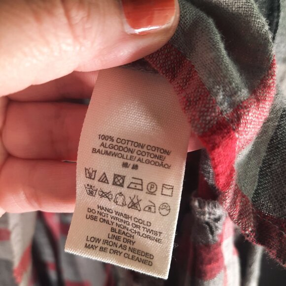 Free People Peppy In Plaid Gray Red Button Up Ruffle Back Oversized Blouse - Picture 5 of 11